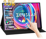 ZEUSLAP 16" 2.5K 144hz Touch Screen Portable Monitor 2560*1600 100％sRGB 500Cd/m² Tr $205.75 using coupon OZAF25