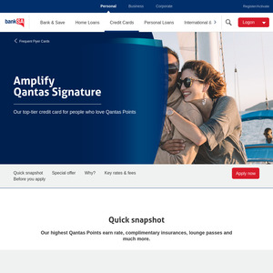 Amplify Qantas Signature: 90,000 Qantas Points ($6,000 Spend in 90 Days), Annual Fees $295 ($150 1st Yr Existing) + $75 @ BankSA