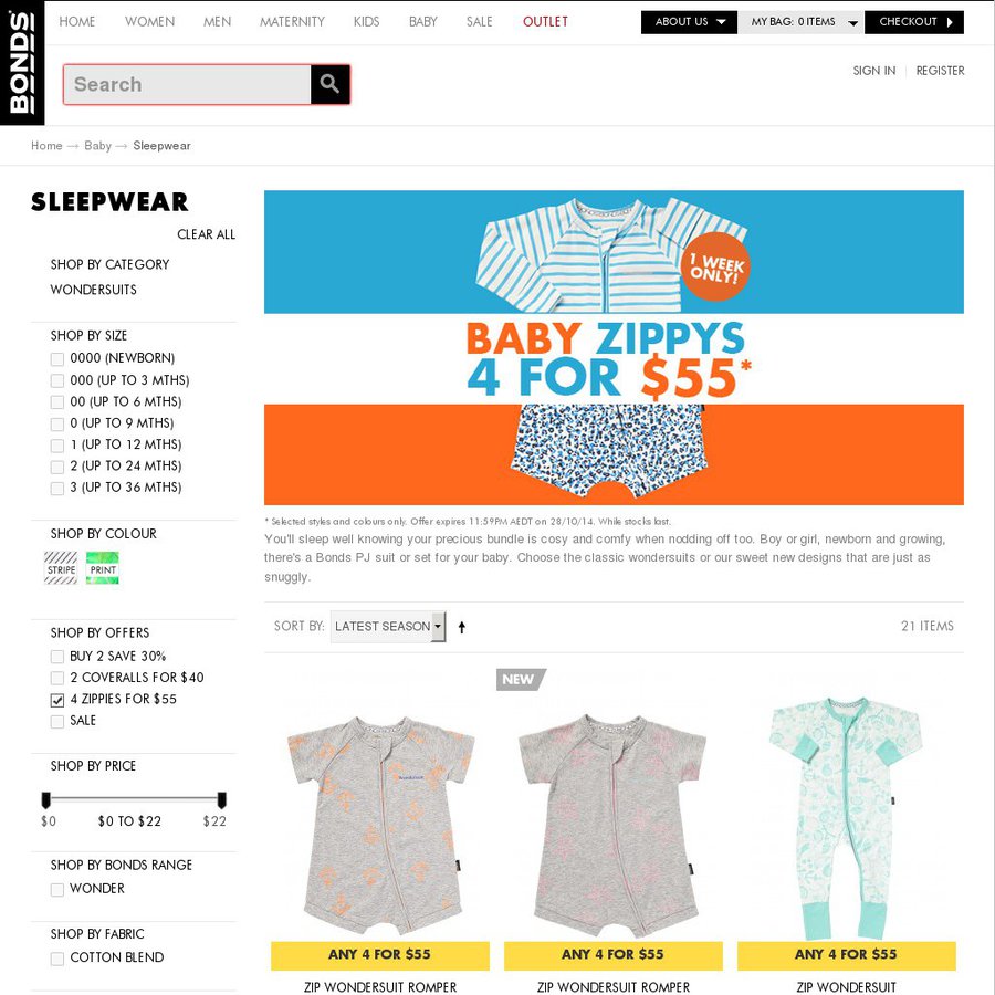 Bonds Baby Zippys 4 for $55 - OzBargain