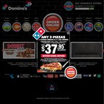 Domino's - Any 3 Pizzas + Garlic Bread + 1.25lt Drink $22.95 Pick up ACT, Until 15 November