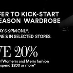 Save 20% on Fashion When You Spend $200 or More David Jones - 5pm - 9pm Tonight