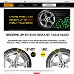 Up to $100 Cash Back With Purchase of 4 Pirelli Tyres