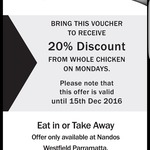 20% off on Whole Chickens at Nando's Parramatta Westfields on Mondays (NSW)