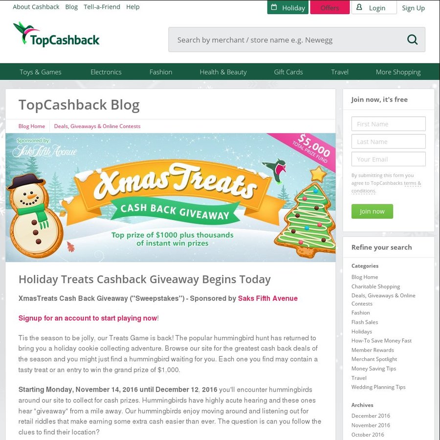 Win 2,330+ by Collecting Xmas Treats TopCashBack (Answers inside