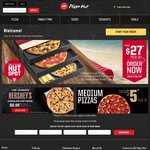Pizza Hut 50% off Any 2 Large Pizzas Pick up, 40% off Any One Large Pizza Pick up, $5 Medium Pizza and 600ml Drink