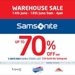 Up to 70% off Samsonite Warehouse Sale June 14-18 [MEL Springvale]