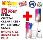 iPhone 8, 8+, X, XS, XS Max: Case Ultra Crystal Clear Soft Thin Cover + Tempered Glass Combo Deal $7.95 @ AHZ Electronics eBay