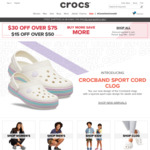 Up to 50% off + Additional $15 off over $50 and $30 off over $75 Includes Free Shipping @ Crocs
