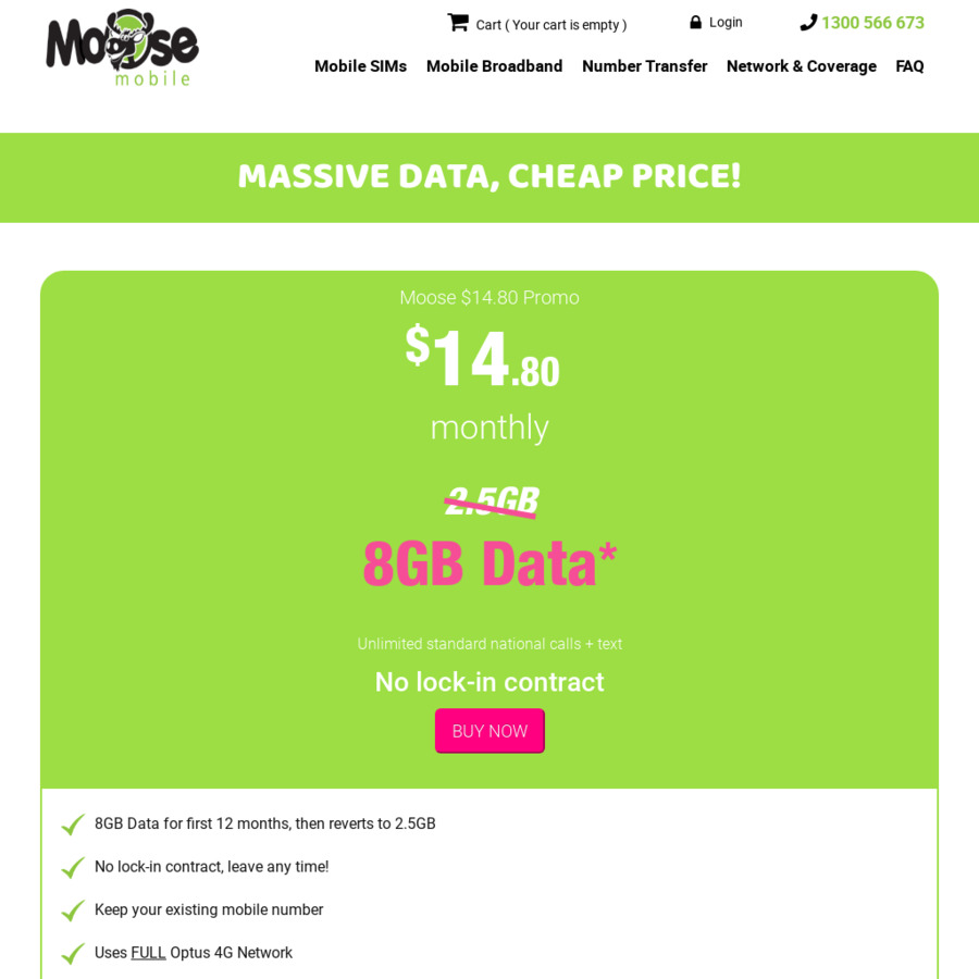 8GB Mobile Plan for 14.80/Month Moose Mobile (New Customers) OzBargain