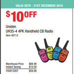 Uniden UH35-4 4PK Handheld CB Radio $59 @ Costco [Membership Required]