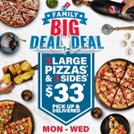 3 Traditional Pizzas & 3 Selected Sides $33 (Delivered) @ Domino's