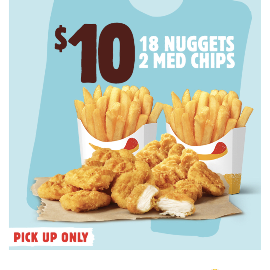 18 Nuggets and 2 Medium Chips $10 @ Hungry Jacks - OzBargain