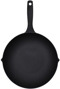 Victoria Wok-314 Smooth Balanced Base Cast Iron Work With Wide Handles, Large , Black
