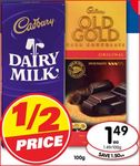 Cadbury Dairy Milk & Old Gold 100g Blocks $1.49 at Franklins & IGA (Save $1.50)