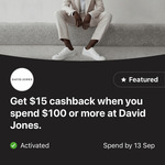David Jones: $15 Cashback When You Spend $100 @ Commbank Rewards (Activation Required)