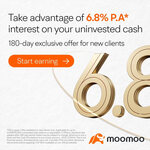 Earn 6.8% p.a. Interest Rate for 180 Days (Deposit Max. 100k AUD) @ Moomoo New Customers