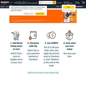 [Zip] $12 off When You Spend $150 or More on Eligible Products & Checkout with Zip Pay/ Zip Plus/ Zip Money @ Amazon AU