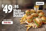 Red Rooster Mega Burger Dinner (4x Reds Burgers, 4x Snack Subs, 2x Large Chips) $49.95 + $1.99 Delivery Only