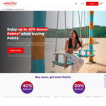 Extra 10% to 40% Bonus Velocity Pts when you Purchase Between 1,500 & 250,000 Points @ Velocity Frequent Flyer