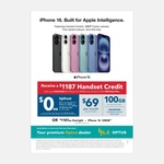 $0 Upfront iPhone 16 128GB or Galaxy S25 256GB / up to $1187 Credit Any iPhone 16 with Optus $69 100GB 24-M Plan @ Harvey Norman