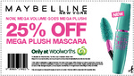 Save 25% on Maybelline Mega Plush Mascara at Woolworths
