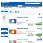 20% off iTunes Cards: $50 for $40, $100 for $80, $30 for $24, $20 for $16 (Limits Apply) @ Officeworks