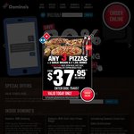 3 Traditional Pizzas $20.95 Pickup | 2 Sides for $5 @ Domino's