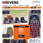 Rivers 30% off Clothing and Footwear (Requires Membership)