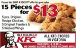 KFC 15 Pieces for $13 with Shop A Docket Voucher (VIC, Alice Springs, Selected Stores in SA/WA)