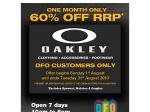 60% off Oakley Clothing, Accessories & Footwear - DFO Essendon, Brisbane, Homebush.