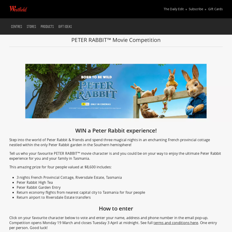 Win a Peter RabbitThemed Holiday in Hobart for 4 Worth 6,655 from