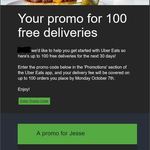 Uber Eats 100 Free Deliveries until 07/10