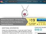Mothers Day Special – $19 Silver Plated, Pink Crystal Love Heart Necklace Inc. Swarovski