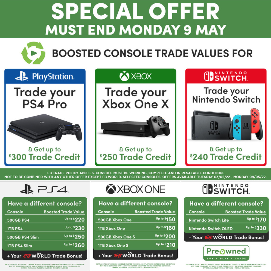 Console Trades Up to PS4 Pro 300 Xbox One X 250 Nintendo