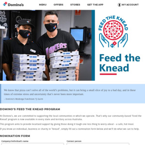 Free Hot Meal for Those in Need / Doing It Tough (via Nomination) @ Domino's