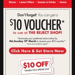 $10 off Voucher with $30 Min Spend @ Reject Shop (Activation Required)
