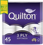 Quilton 3 Ply Toilet Tissue (180 Sheets Per Roll) 45 Pack $24 ($21.60 S&S) + Delivery ($0 with Prime / $59 Spend) @ Amazon AU