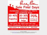 Paddy Pallin 1 week sale (20-40% off tents, 20-30% off sleeping bags, up to 70% of clothing)