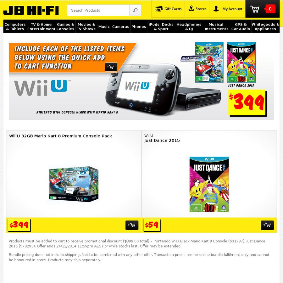 Wii U 32GB MK8 Just Dance Console Pack 399 JB Hi Fi OzBargain