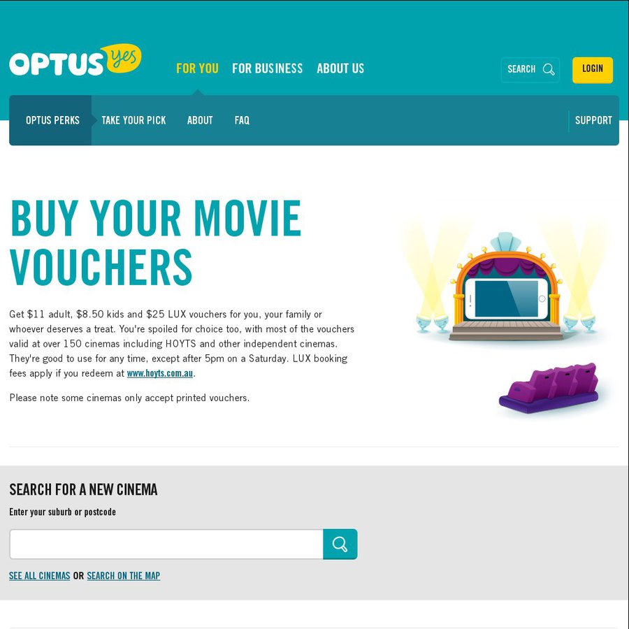 Optus Perks: Hoyts Cinema Tickets - Lux $30, Adult $12, Kids $9.50