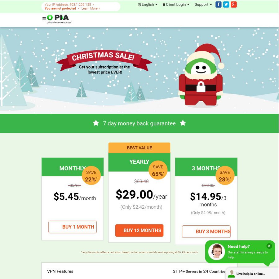 Private Internet Access (PIA) VPN (US $29.00/Year) 65% OFF (AU $39.77