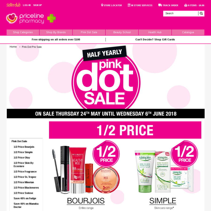 Priceline - Pink Dot Sale (30-50 % off RRP Selected Brands) - OzBargain