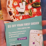 Deliveroo $5 off First Order (Free Delivery)