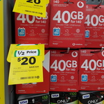 [NSW] Vodafone $40 Pre-Paid Combo Plus Starter Pack 40GB (17GB + 23GB Bonus) $20 @ Woolworths, Bankstown Central