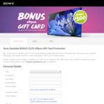 Claim Bonus $300 EFTPOS Gift Card with Sony Bravia OLED TVs: KD55A1, KD55A8F, KD55A9F, KD65A1, KD65A8F, KD65A9F @ Sony Australia