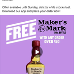 Free 50ml Makers Mark Bourbon Whisky with $50+ Order @ Jimmy Brings (via App)