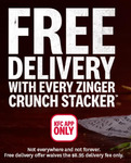 Free Delivery with a Zinger Crunch Stacker Burger (Save $8.95 Delivery Fee) @ KFC via App