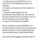 $5 Club Plus Credit on Recycling Old Engine Oil @ Supercheap Auto