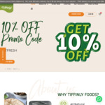 [VIC] 10% off Freshly Made Meals + $6 MEL Delivery ($0 with $63 Order, Minimum $20 Order) @ Tiffinly