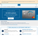 Citibank Premier Credit Card: $600 Cashback with $2000 Spend using Apple/Samsung/Google Pay in 90 Days, $300 1st Year Fee